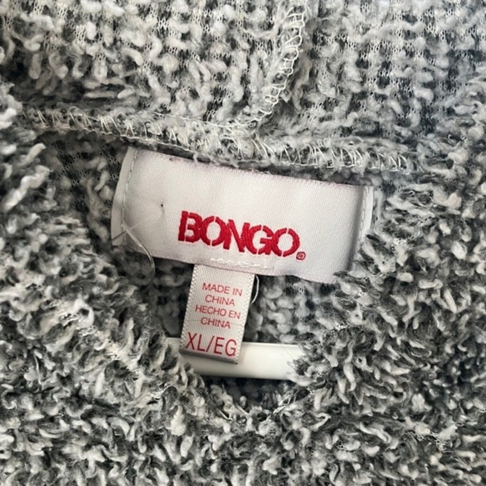 Bongo Womens Y2K XL Grey Marl Eyelash Knit Fuzzy Cropped Pullover Hoodie Sweater - Picture 3 of 5